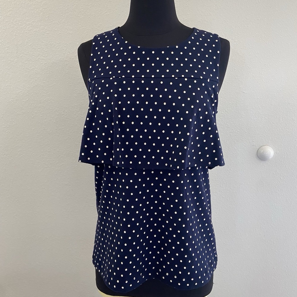 J. Crew Navy Sleeveless Navy Polk-A-Dot Blouse‎ Womens Small NEW Casual Office